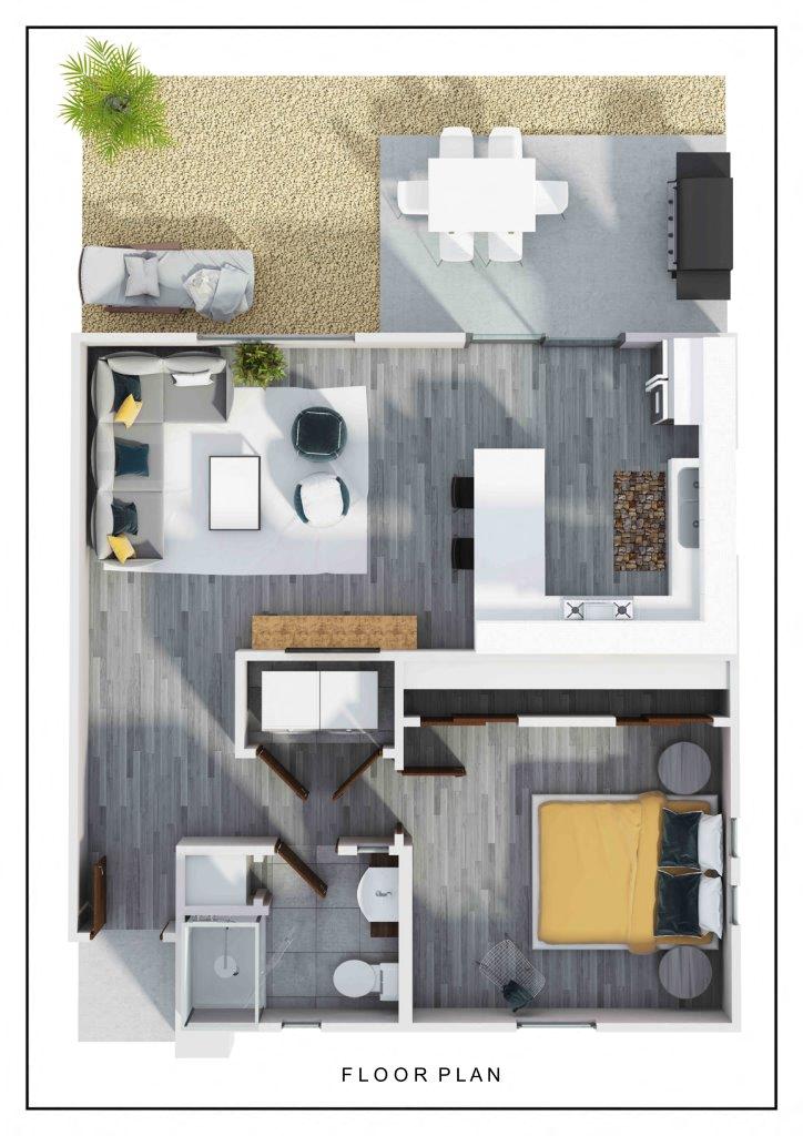 Floor plan for 1 bed, 1 bath, 635 sqft